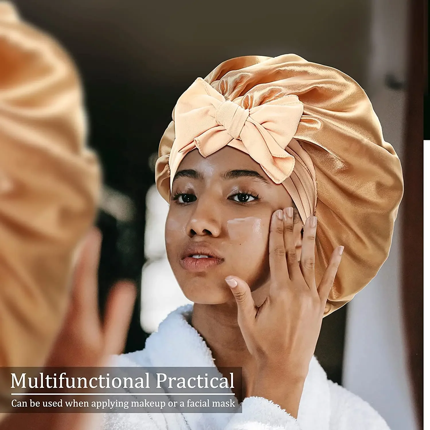 جديد كبير الساتان بونيه الحرير ليلة النوم قبعة طويلة الساتان بونيه مع رئيس التعادل الفرقة بونيه حافة التفاف للنساء مجعد جديلة الشعر