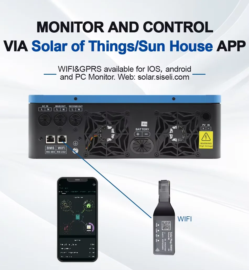 EASUN 2,2 kW Hybrid-Solar-Wechselrichter 12 V 230 V 80 A Mppt-Solarladeregler PV-Eingang 450 V reiner Sinus-Wechselrichter mit WIFI – Detail 7