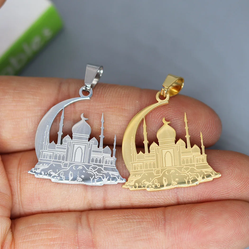 

2pcs Crescent Mosque Stainless Steel Pendant Charms For Jewelry Making Necklace Keychain Moon Amulet Gold Plated diy Accessories