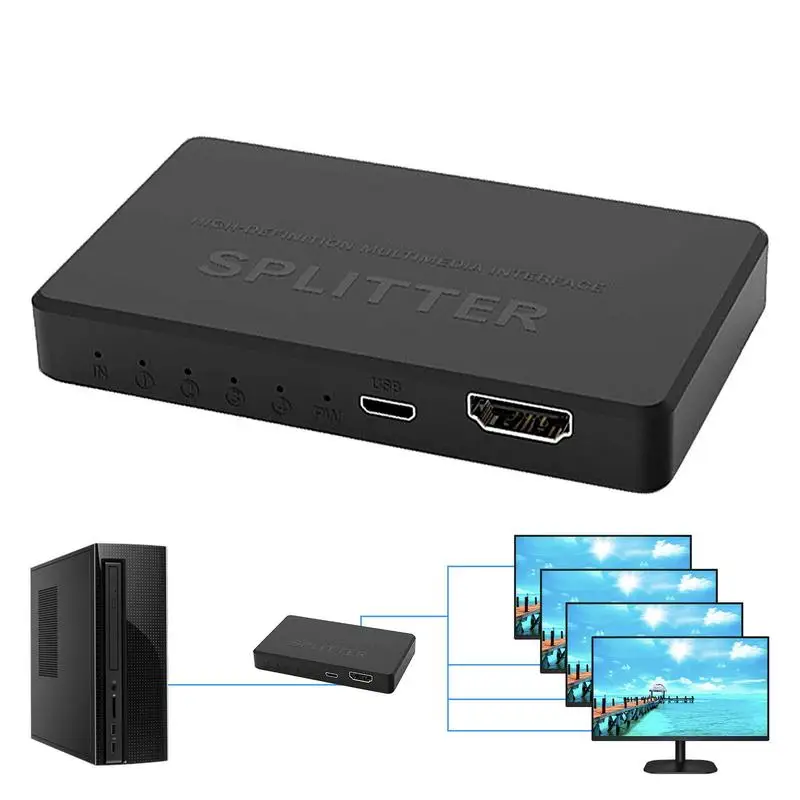 Splitter 1 In 4 Out 4K Splitter 1 In 4 Out Switcher Splitter 4K Plug & Play Design 4K 30Hz 1 Input To 4 Outputs For Monitor