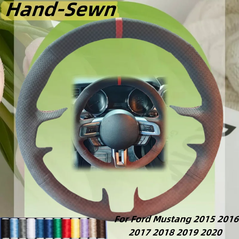 

Car Steering Wheel Cover Hand-Sewn Genuine Leather For Ford Mustang 2015 2016 2017 2018 2019 2020 Car Interior Accessories