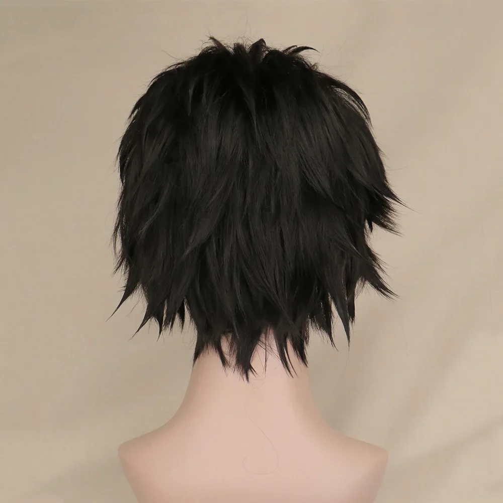 QQXCAIW-Perruque Cosplay Courte Noire pour Homme, Perruques de Cheveux Synthétiques en Fibre, Haute Température 100%