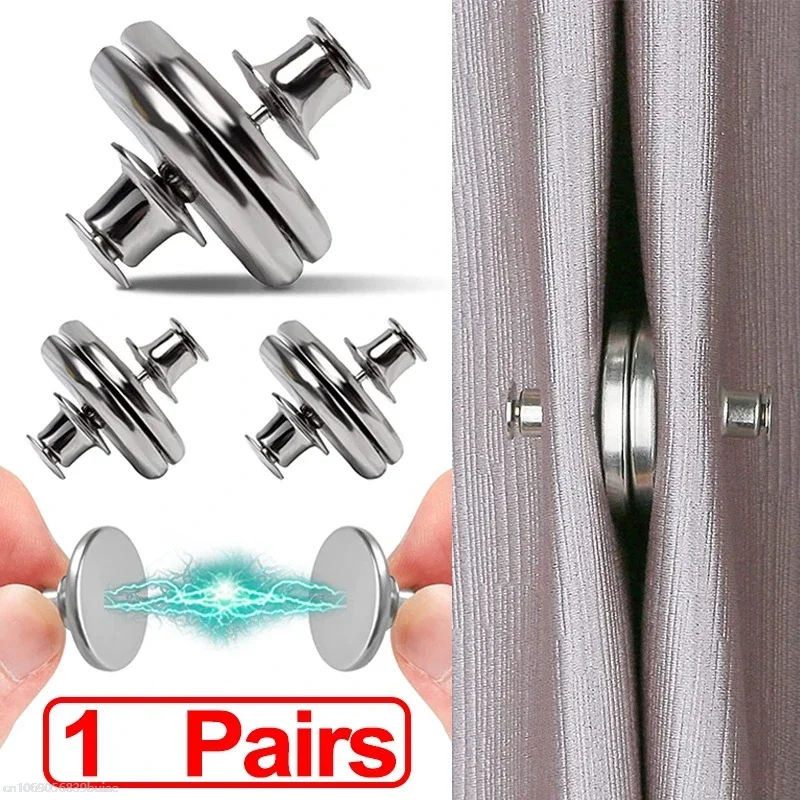 1pc Metal Magnetic Curtain Button Holder Detachable Window Screen Close Magnet Buckle Lightproof Room Curtains Closure Clip