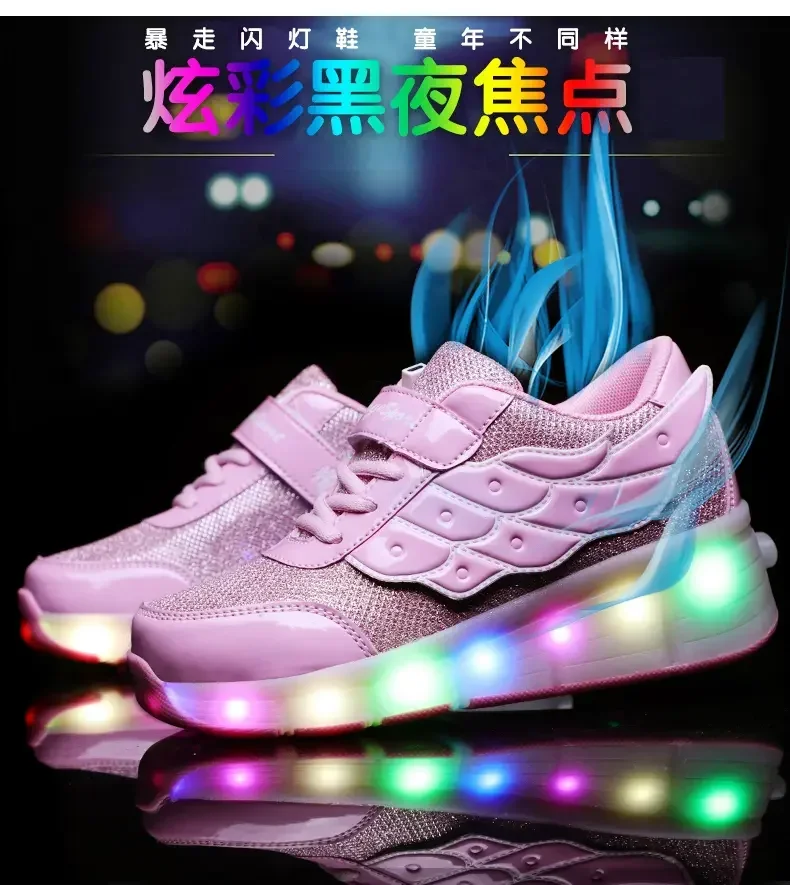 Kids LED roller sports shoes glowing luminous light up usb sneakers Two wheels kids rollers skate shoes for boy girls Flash