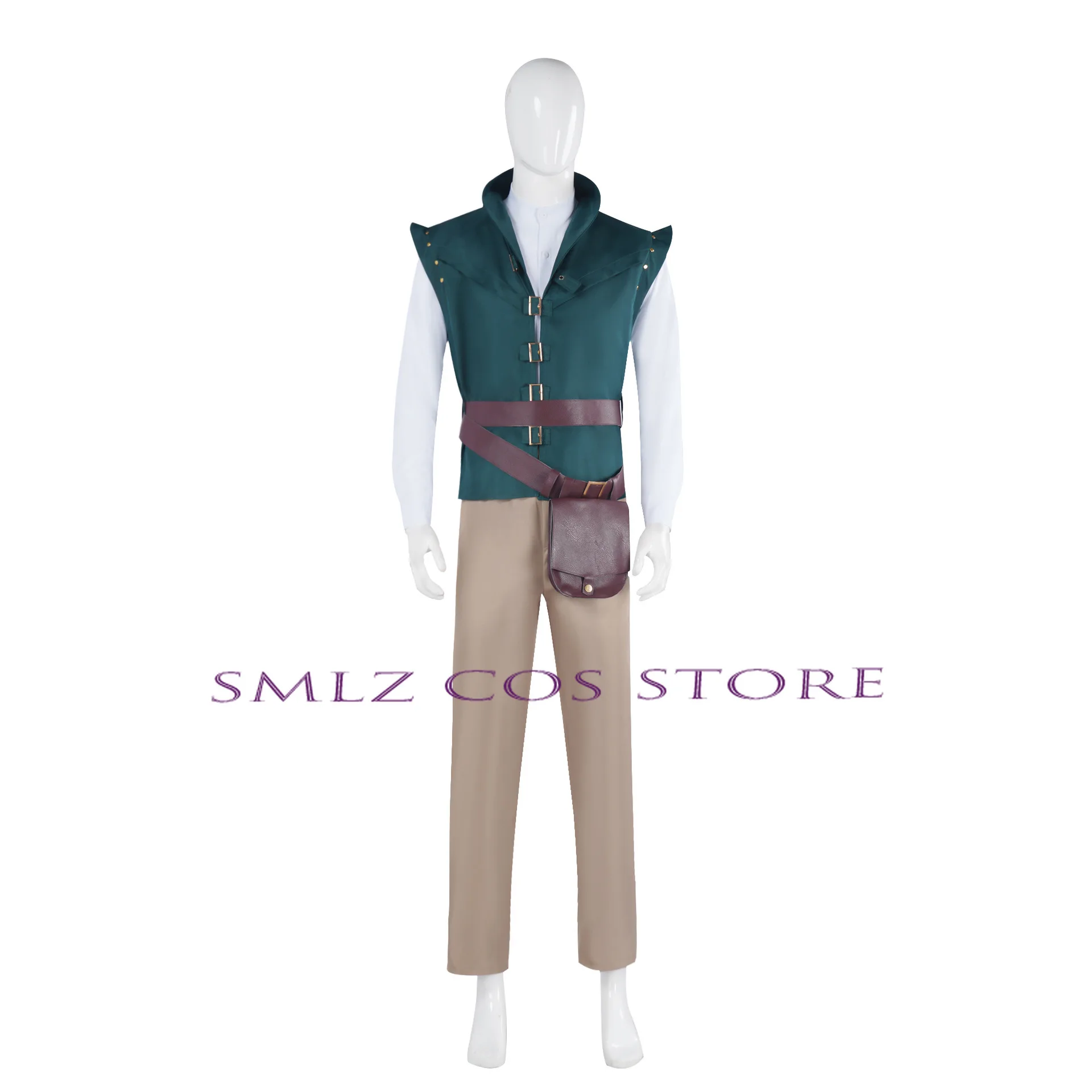 Bandits Rider Cosplay Cosplay Anime Prince Flynn Rider Costume Green Vest Shirt Bag Suit Halloween Party Role Outfit for Man