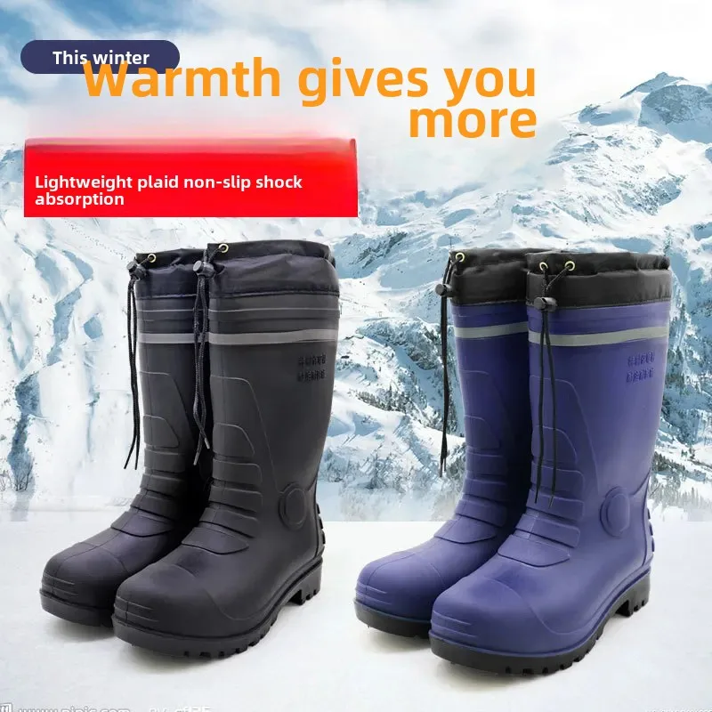 شتاء دافئ مقاوم للماء صوف مبطن في الهواء الطلق سلامة العمل عاكس الألغام عامل الجوارب الركبة عالية كعب منخفض جولة تو حذاء رجالي