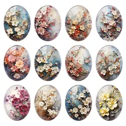 10pcs/lots Flower Oval Photo Glass Cabochon Plum Blossom Charms Demo Flat Back Cameo For Diy Jewelry Making  Accessories