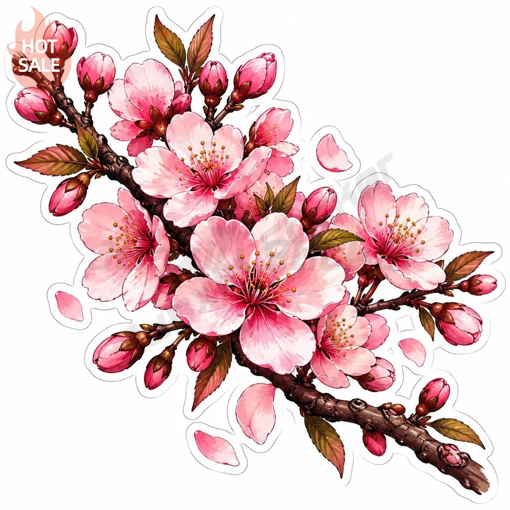 Cherry Blossom Japanese Floral Spring Pink Aesthetic Sticker For Car Bumper And Laptop Waterproof Vinyl Decal Vehicle Decor