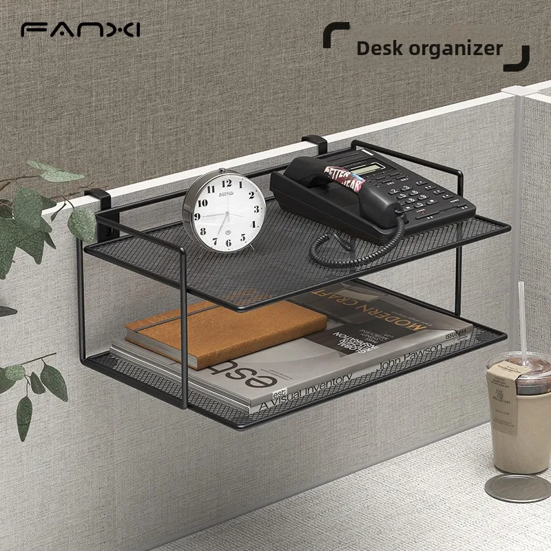 Office Storage Racks,Hanging Cubicle Rack, Multi-layer Metal Router Stand, Double-layer File Organizer,Desk Phone Holder.