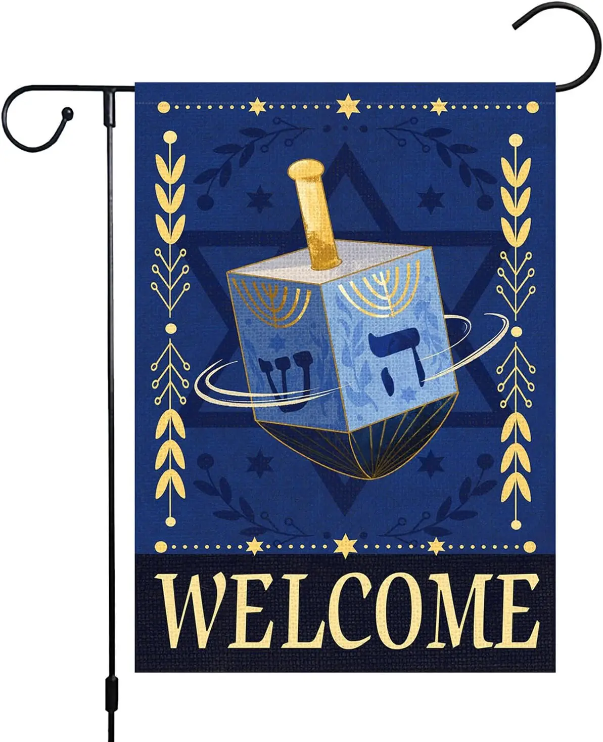 Happy Hanukkah Garden Flag 12x18 Double Sided Vertical, Burlap Small Jewish Sivivon Holiday Hanukkah Flag Banner with Dreidel St