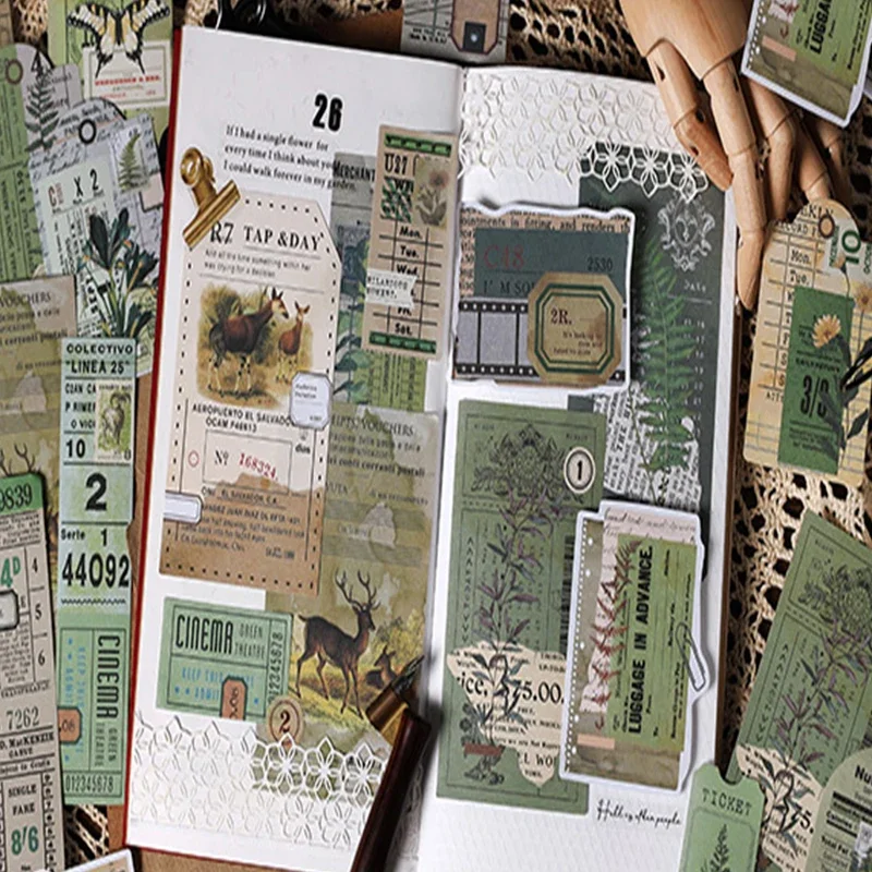 30Pcs Stickers Material Pad Basic Background Label scrapbook Mountains Rivers Poetic Romance Literature Packing Hand Material