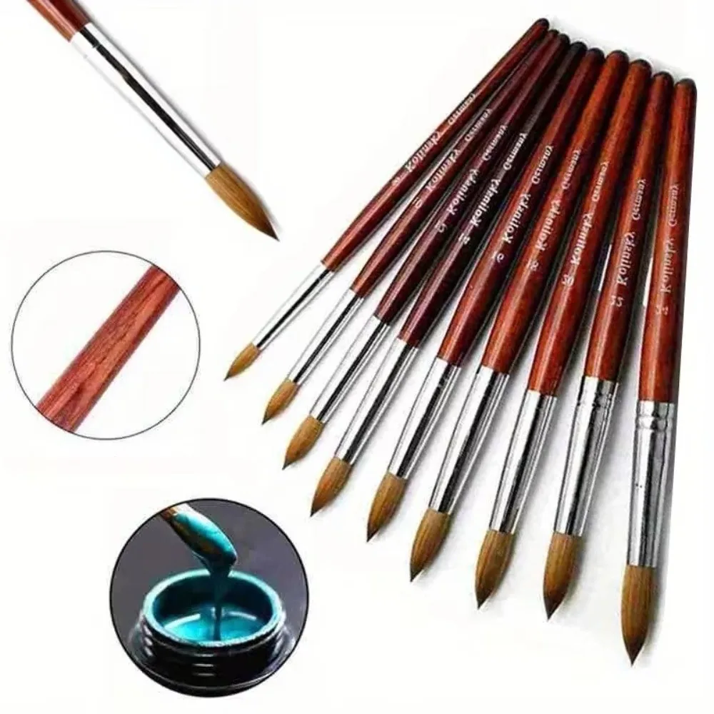 Precision Acrylic Nail Brush Wood Handle Carving Liner Drawing Brushes Imitation Mink Nail Art Brush Beauty Tools