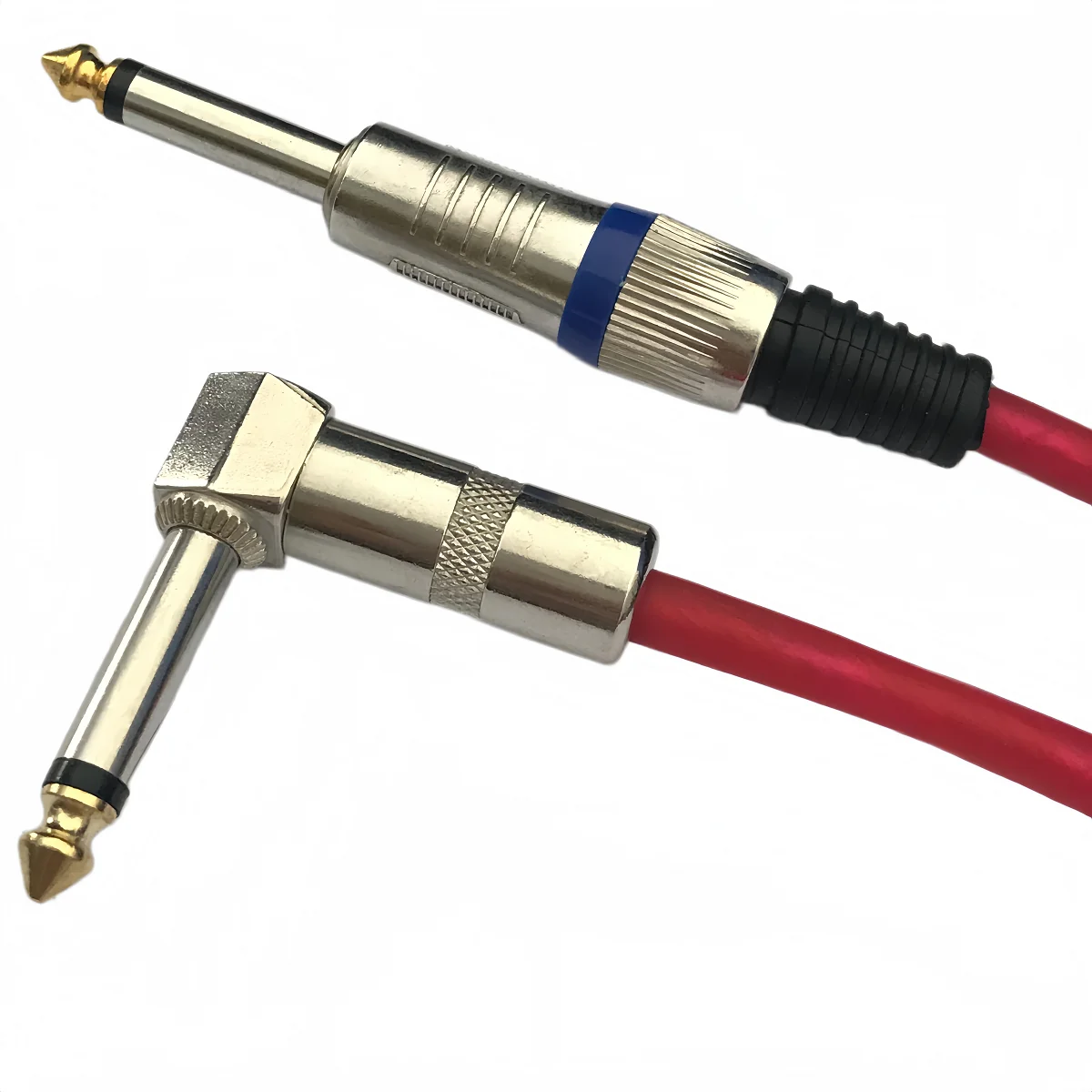 6.35 Straight Plug to 6.35 Angled Mono Connector Cable, 6.35 (Large Two-Core Ts) Gold-Plated Straight Plug to 90-Degree Angled Plug (Red Version) - view 4