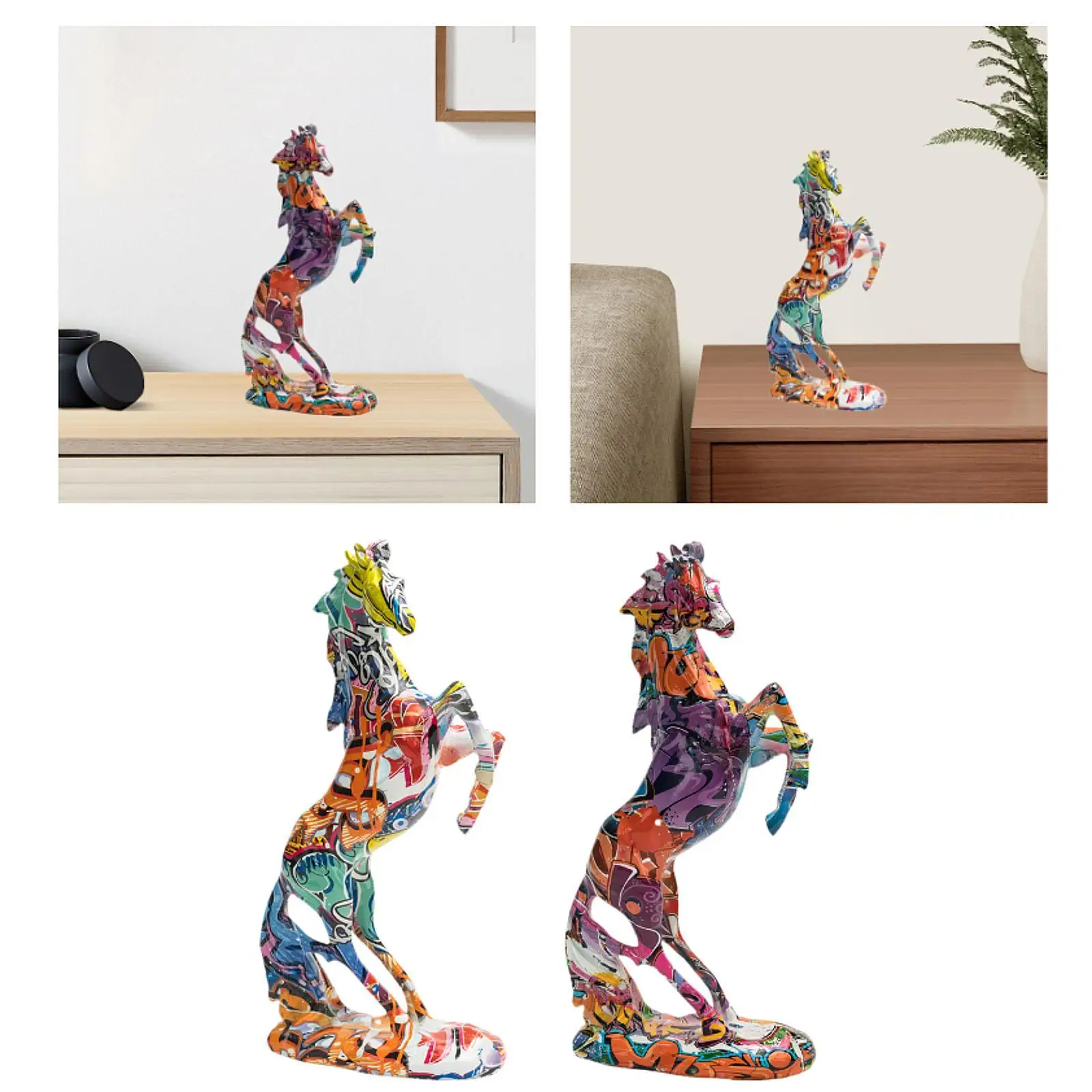 

Colorful Horse Statue Tabletop Ornament for Mantel, Bookshelves, Cafe Modern