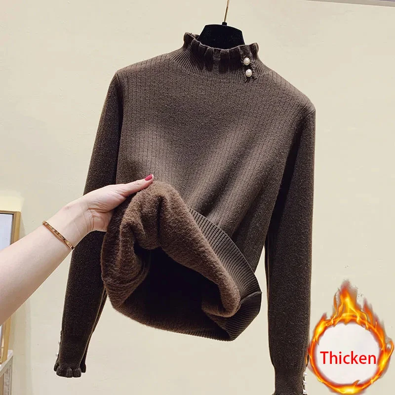 2023 New Autumn Winter Women Pullover Turtleneck Sweater Vintage High Quality Thicken Warm Mink Fleece Lining Knitted Sweaters