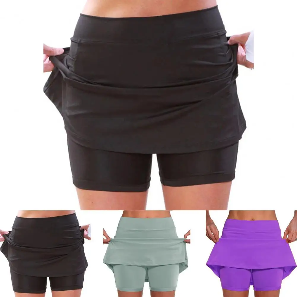 Shorts Skirt Quick Drying High Elastic Secure Wide Waistband Short Leggings Skirt Athletic Shorts Skirt Fake Two Piece