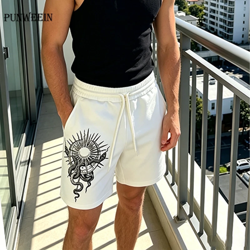 Vintage Snake Graphic Sweat Shorts Gothic Style Drawstring Casual Trend Shorts Y2K Streetwear Loose Workout Short Pants Unisex