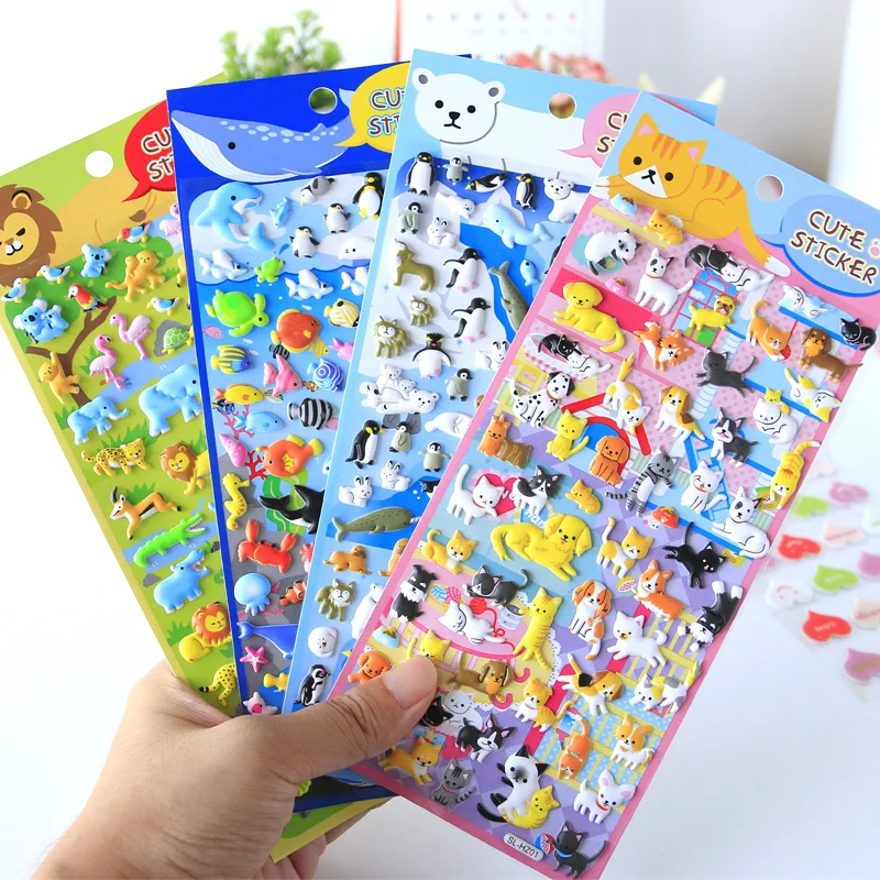 Kawaii Animal Party Sea World 3D pegatina hinchada, Linda hoja de pegatinas, álbum de recortes, decoración Diy, papelería, álbum, regalo para niños