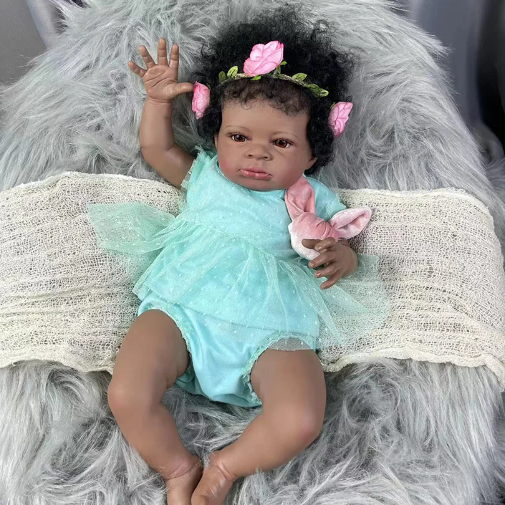 50CM Reborn Doll Lanny in Dark Skin African American Dolls Lifelike Baby Girl Dolls Same as the Picture Handmade Bebe Reborn