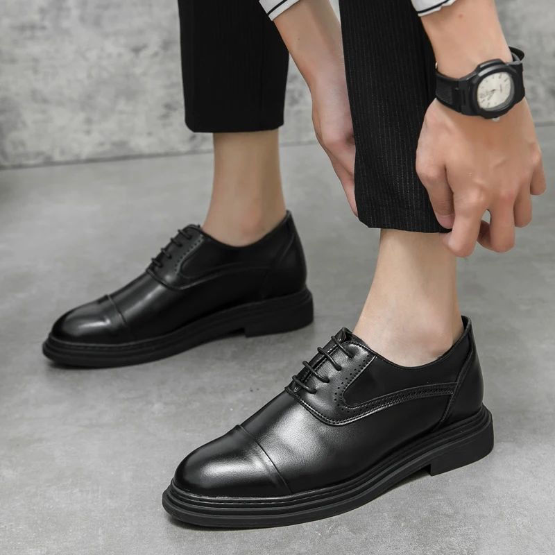 FUQIAO 7cm Elevator Shoes Men Dress Heightening Leather Men Formal Shoes Brogue Business Wedding Men Oxfords Suit Shoes