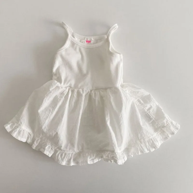 

Korean Style Summer Cotton Dress Baby Girls Princess Ruffle Edge Dress White Sleeveless Camisole Kids Casual Suspender Skirts