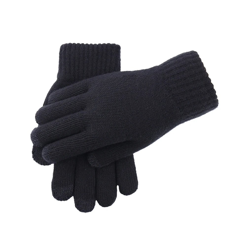 

Windproof Thermal Touchscreen Gloves Black for Cold Weather Men Knit Hand Warming