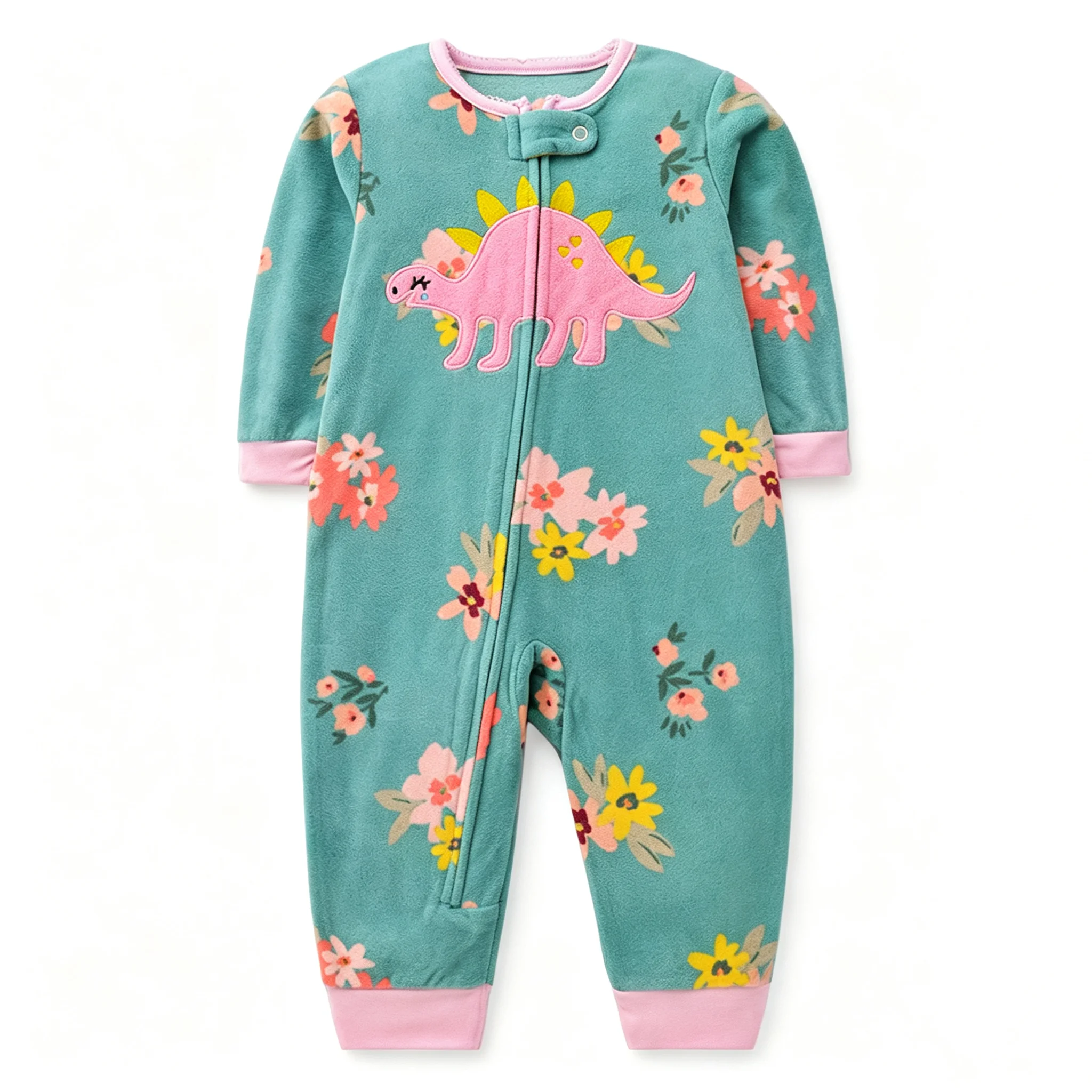Infant Warm Polar Fleece One Piece Bodysuit Cute Dinosaur Flower Print Baby Girl Casual Clothes