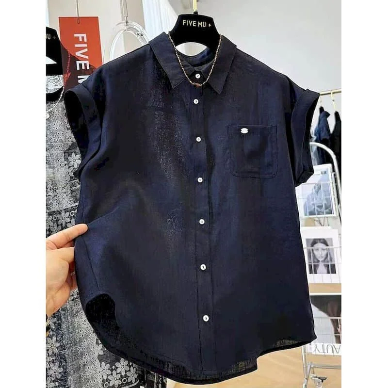

Crop Tank Tops Polo-neck Casual Korean Style Single-breasted Design Shirts Classy Aesthetic 2026 Summer Wear Women Clothing