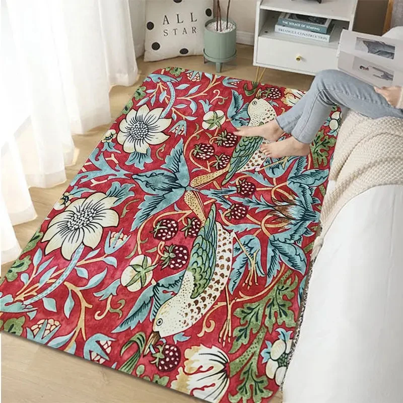 Dywanik łazienkowy truskawkowy William Morris dywan w stylu Retro do salonu kuchnia sypialnia wystrój hotelu antypoślizgowe wycieraczka podłogowa