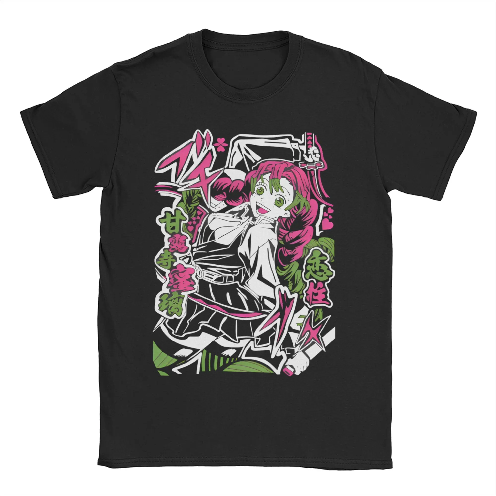 Camiseta estampada Mitsuri Kanroji, camiseta de algodón de manga corta para hombre, camiseta de verano con cuello redondo de Anime Demon Slayer