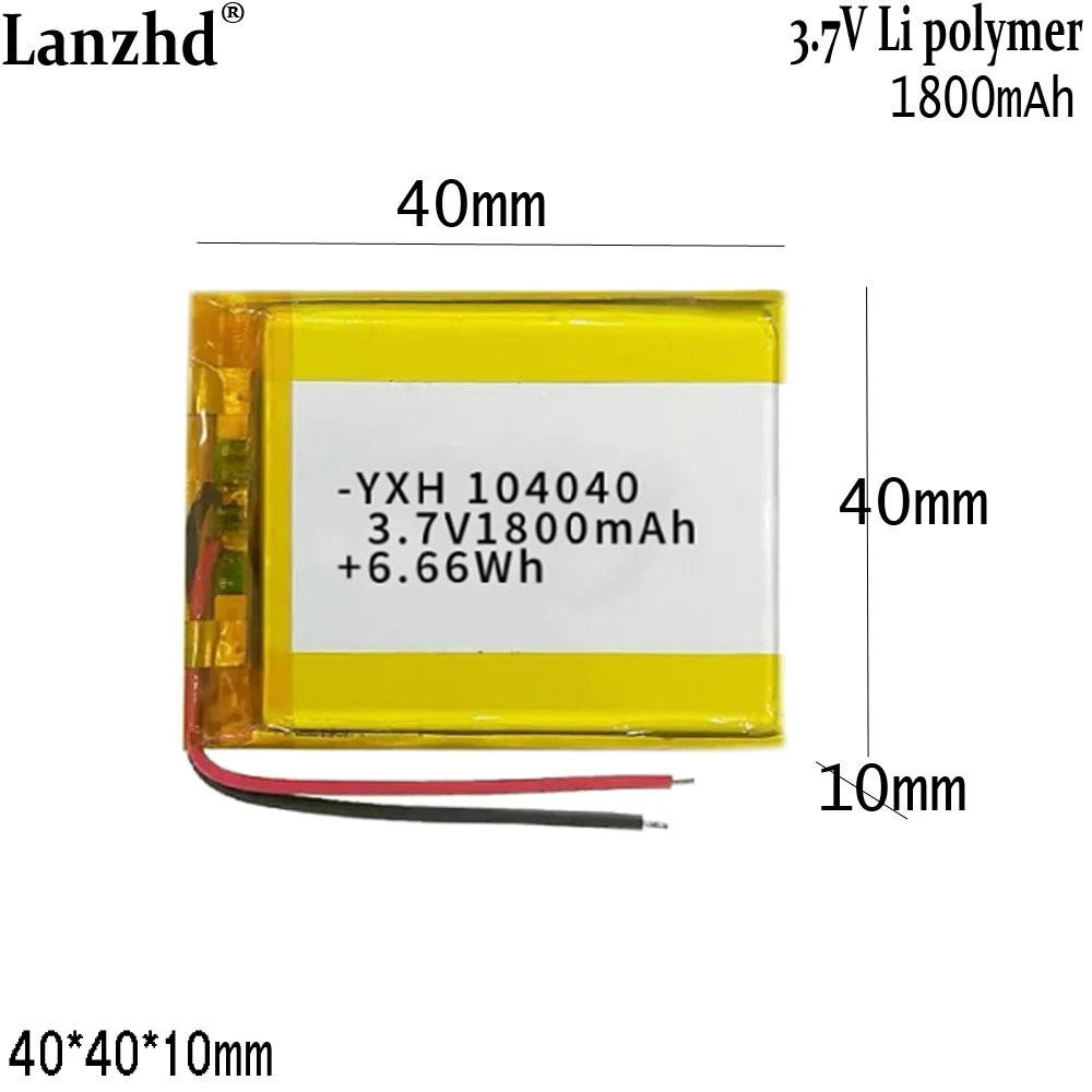 3.7V lithium battery For shaving machine beauty container device recorder makeup mirror children's camera 104040 1800mAh