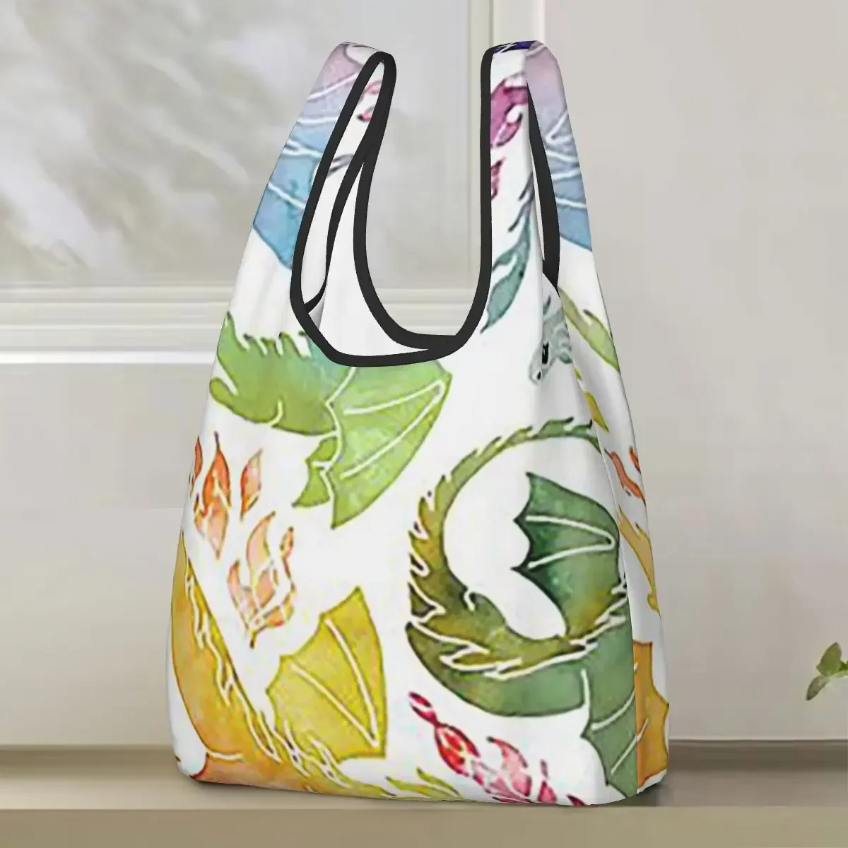 Dragon Fire Rainbow Shopping Bag Portable Tote Bags Foldable Shoulder Shopper Bag Groceries Handbag