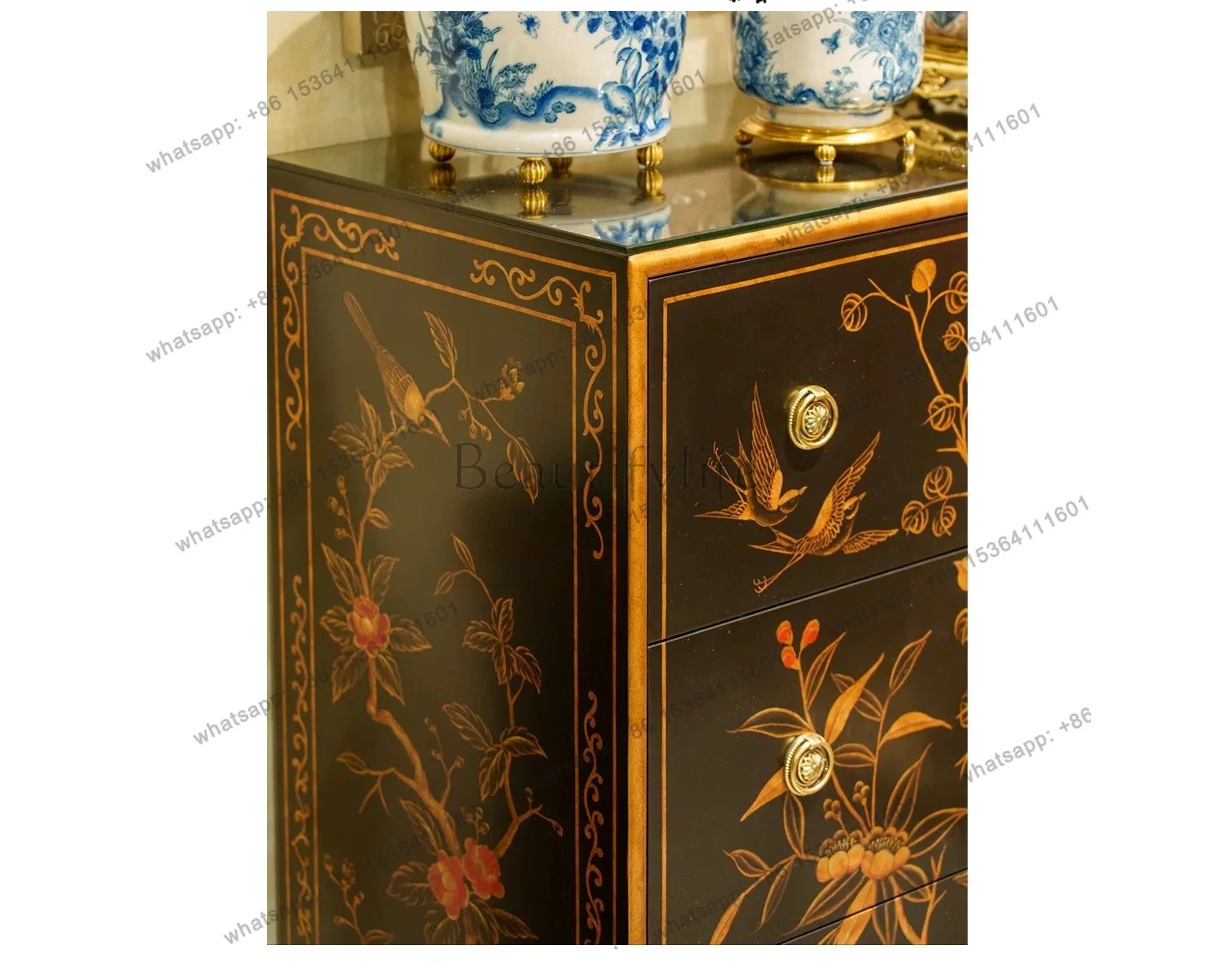 HOT solid wood bucket cabinet American medieval style living room entrance against the wall storage cabinet C2441