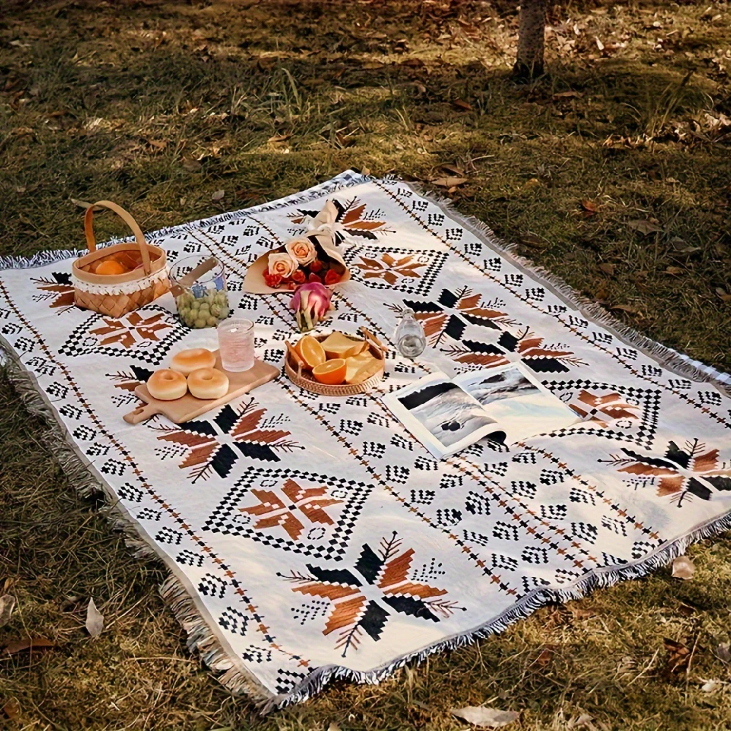 1pc, 130*180cm.Bohemian Carpet Picnic Mat, Outdoor MatCamping Supplies, Picnic Cloth & Sofa Blanket, Aztec Throw Blanket, Moistu