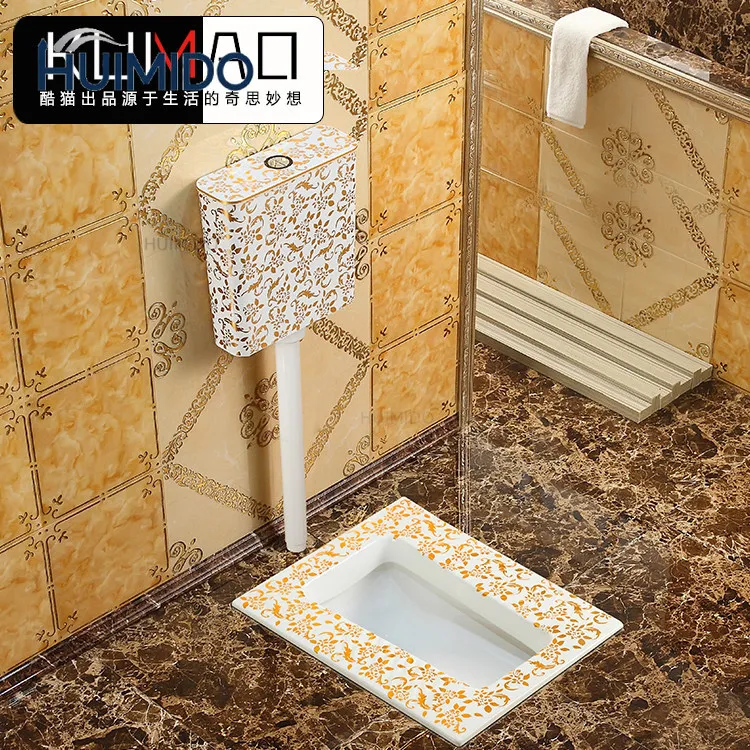 Golden home squat toilet complete set,  silent color gold water saving tank, complete set of squat toilet toilet