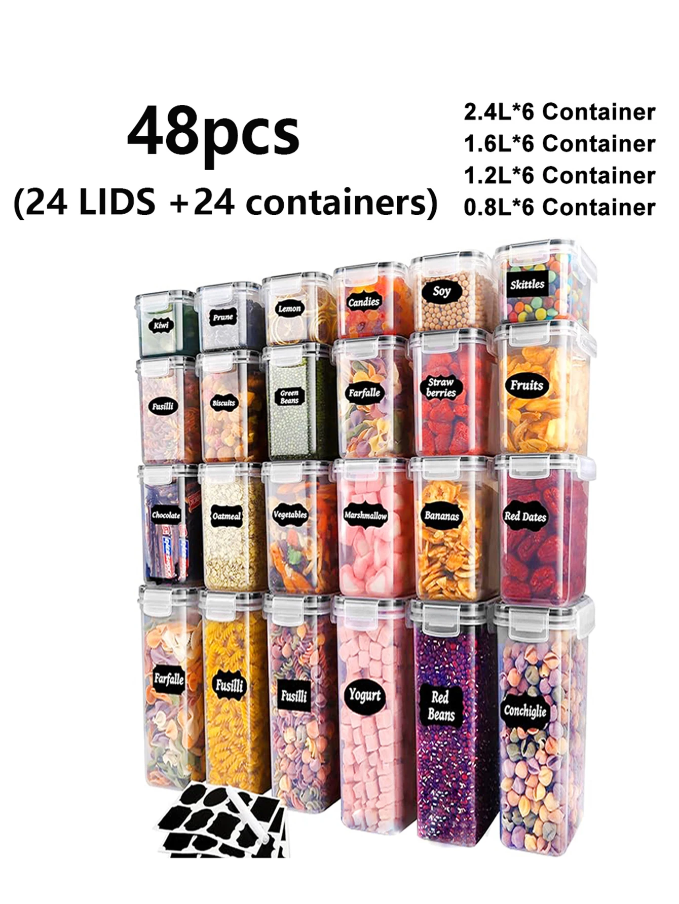 48pcs，storage and organization，labeled and marked airtight food storage containers and condiment jars - keep grains, flour, salt
