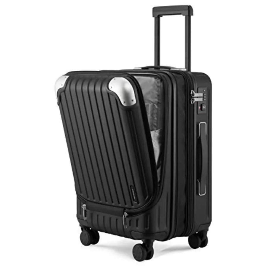 

20 Inch Expandable Carry-on Luggage with Front Compartment Lightweight Hard Shell Suitcase for Airplane Tsa Lock Black