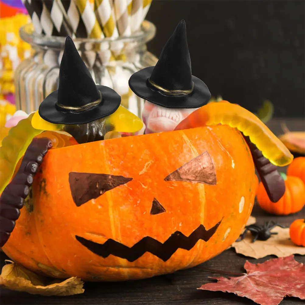 20 Pcs Halloween Craft Supplies Mini Woven Hat Hats Dollhouse Miniatures Wizard Small Witch