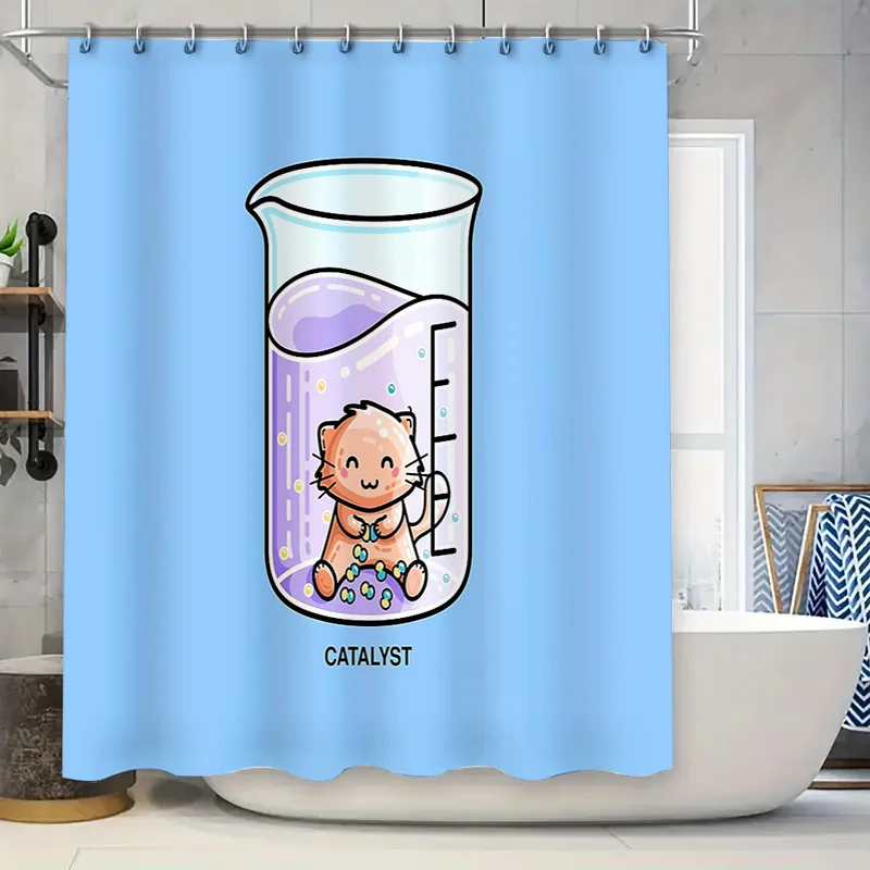 

Cute Cat in Jar Shower Curtain Ocean Sea Life Waterproof Bathroom Decor Home Fabric