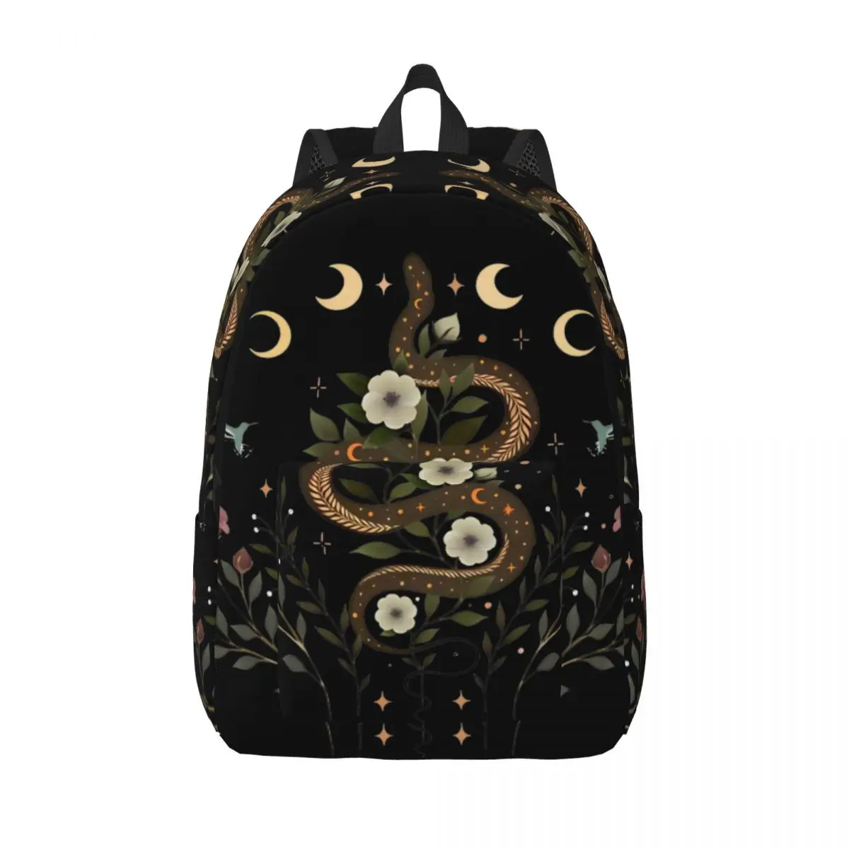 

Moonlit Garden Serpent Spell Snake Backpack Durable Student Business Moonlight Boho Floral Daypack Men Women College Canvas Bags