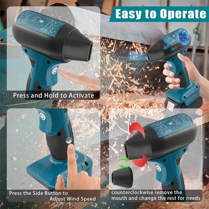 Jet Fan Mini Blower for Makita 18v Battery 130000 RPM Cordless Air Duster with 4-Speed Control for Outdoors Leaf Cleaning