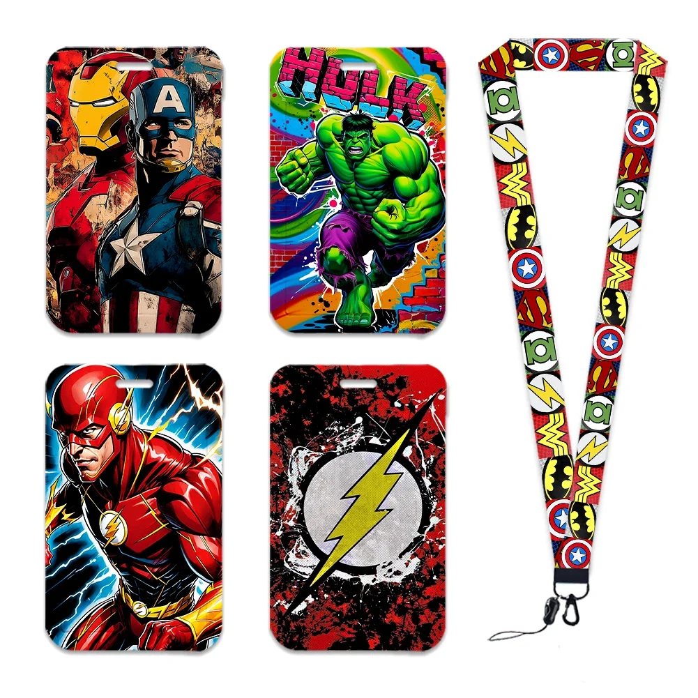 Marvel Movie Characters Super Heroes ABS Card Cover Student Campus Hanging Neck Bag Card Holder Lanyard ID Card Holders Keychain
