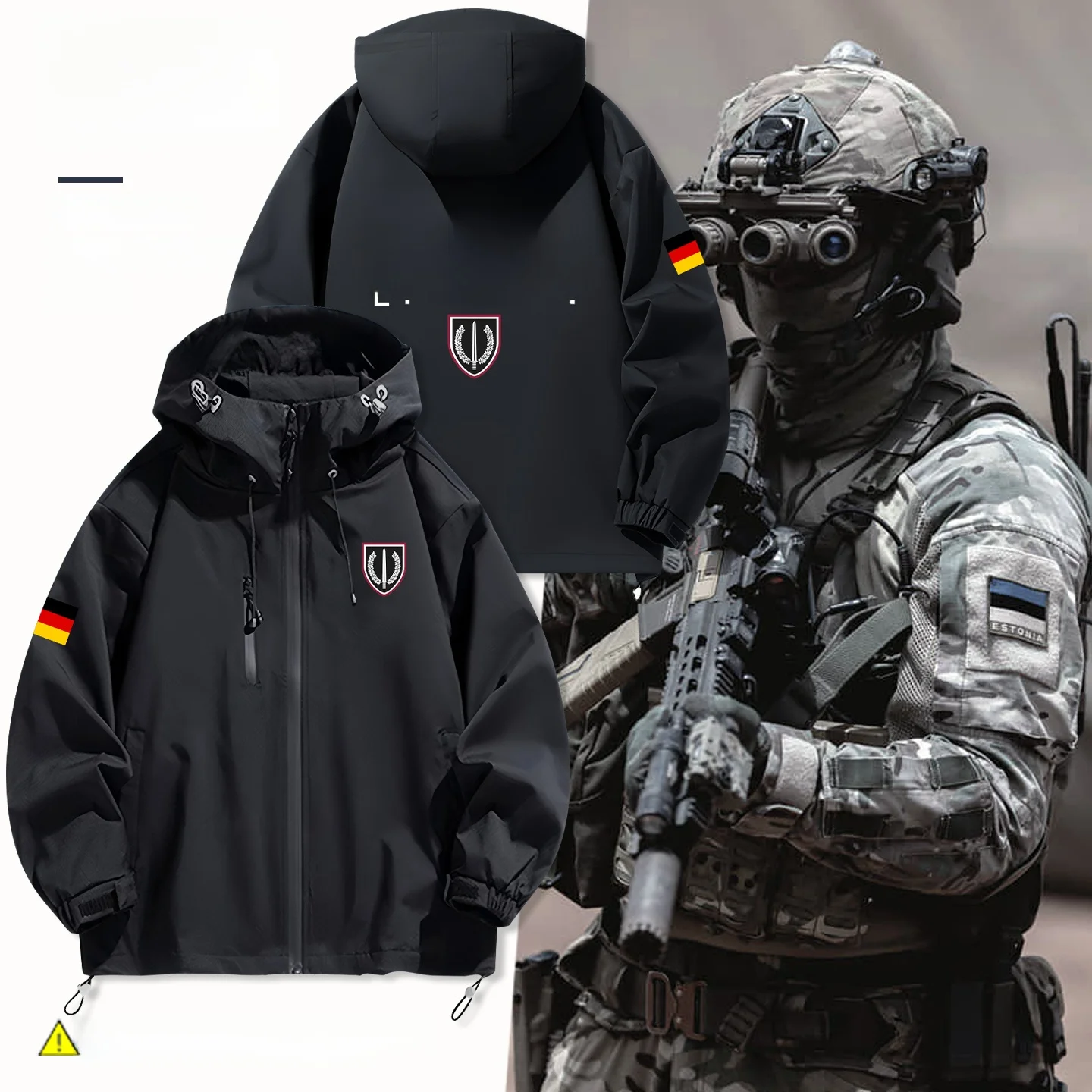

KSK Special Forces Theme Men's Jaet Outdoor Tactical Warmth Winter Coat Stand Fit Zipper Decoration Polyester Fiber