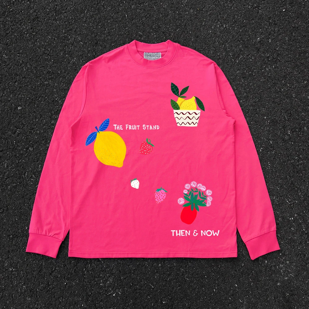 Heavyweight 260G Oversize Large Size Loose Bottom Shirt Long Sleeve T-Shirt Fruit Mosaic  Brand Cotton Polyester Blend