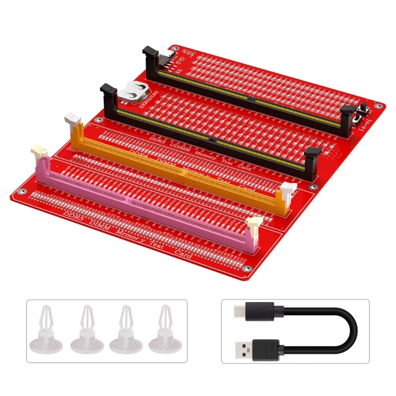 

DDR3/4/5 RDIMM/UDIMM Memory Tester with LED USB C Power Supply Test Button Computer DDR3/4/5 Memory Test Card