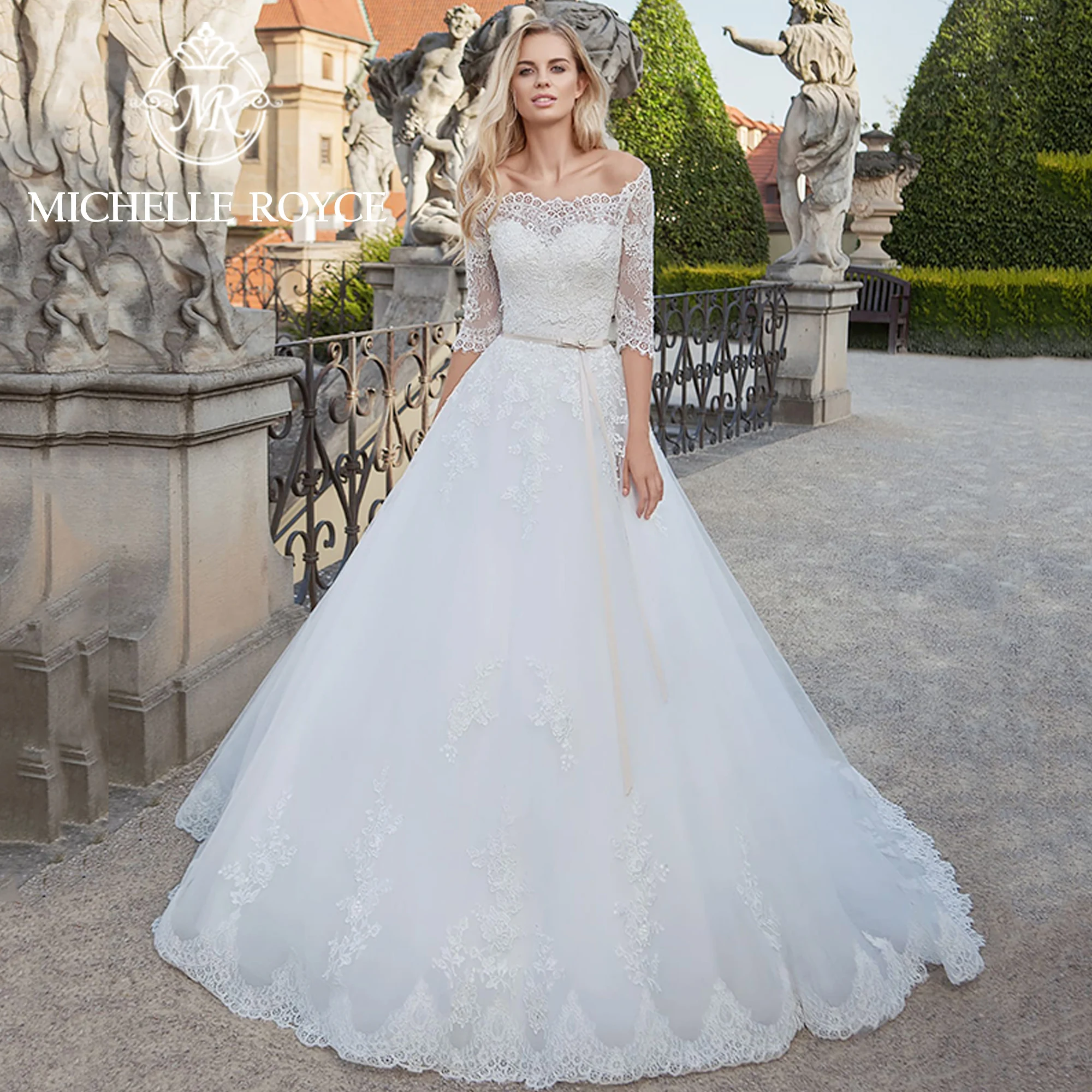 Michelle Royce Ball Gown Wedding Dresses With Jacket 2024 Sweetheart Embroidery Belt Brush Train Wedding Gown Vestidos De Novia