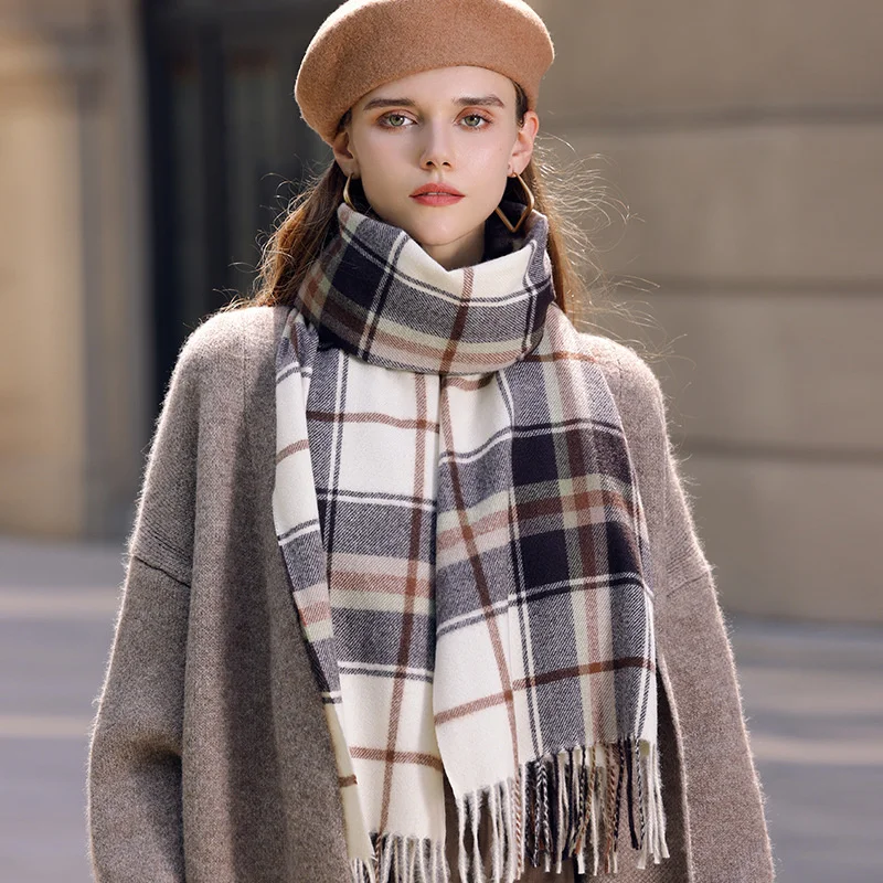 Christmas British Classic Plaid Scarf Female Autumn and Winter Warm Faux Cashmere Shawl Dual-Use Christmas New Year Gift