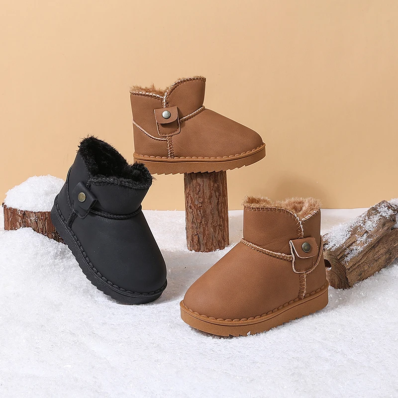 

Kids Snow Boots for Boys Girls Classic with Small Pocket Fashion Thermal Children Ankle Boots Warm Anti-skid 2025 Autumn Winter