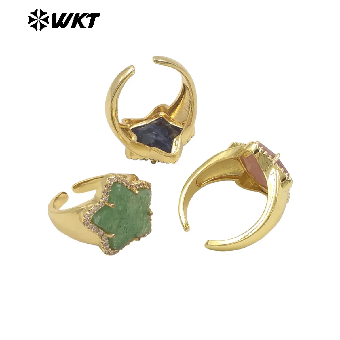 WT-R558 Squisito zircone pavimentato e placcato oro 18 carati Anello colorato speciale a forma di stella per le donne Accessorio quotidiano raffinato