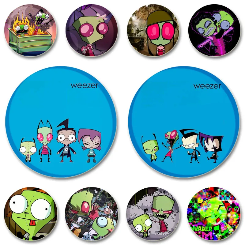 Anime Invader Zim Enamel Pin Cute Custom Green Alien Round Brooches on Bag Shirt Accessories Lapel Badge Funny Jewelry Gifts